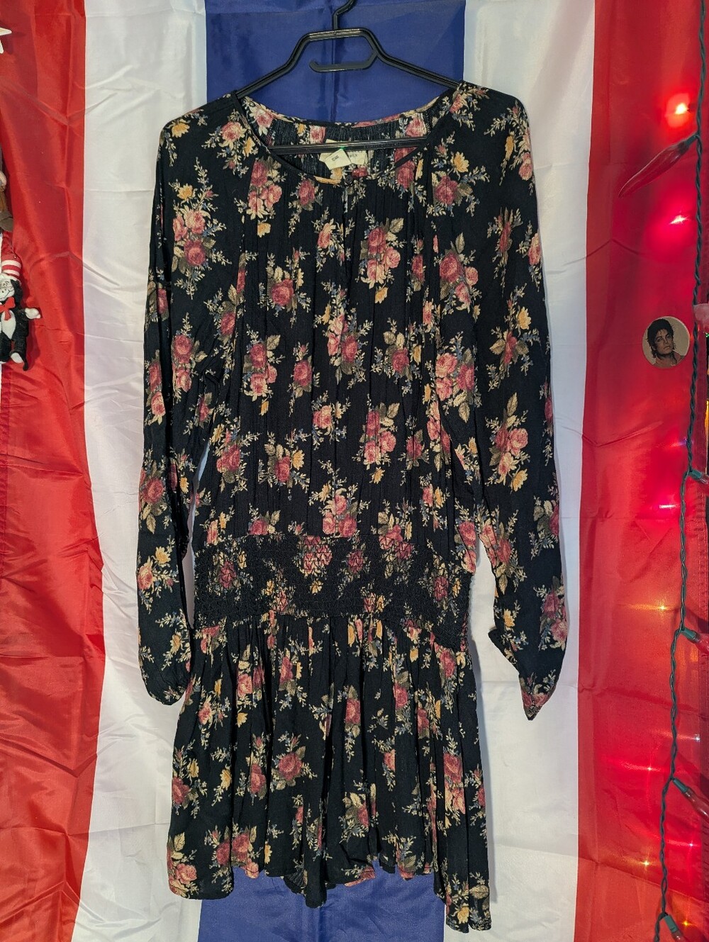 Denim & Supply Ralph Lauren Dark Floral Smocked Drop Waist Mini Dress Medium